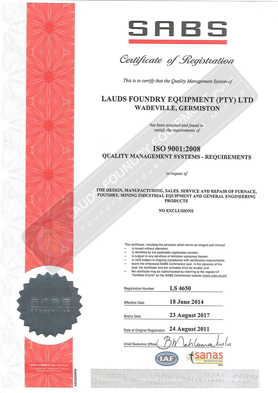 SABS Certificate